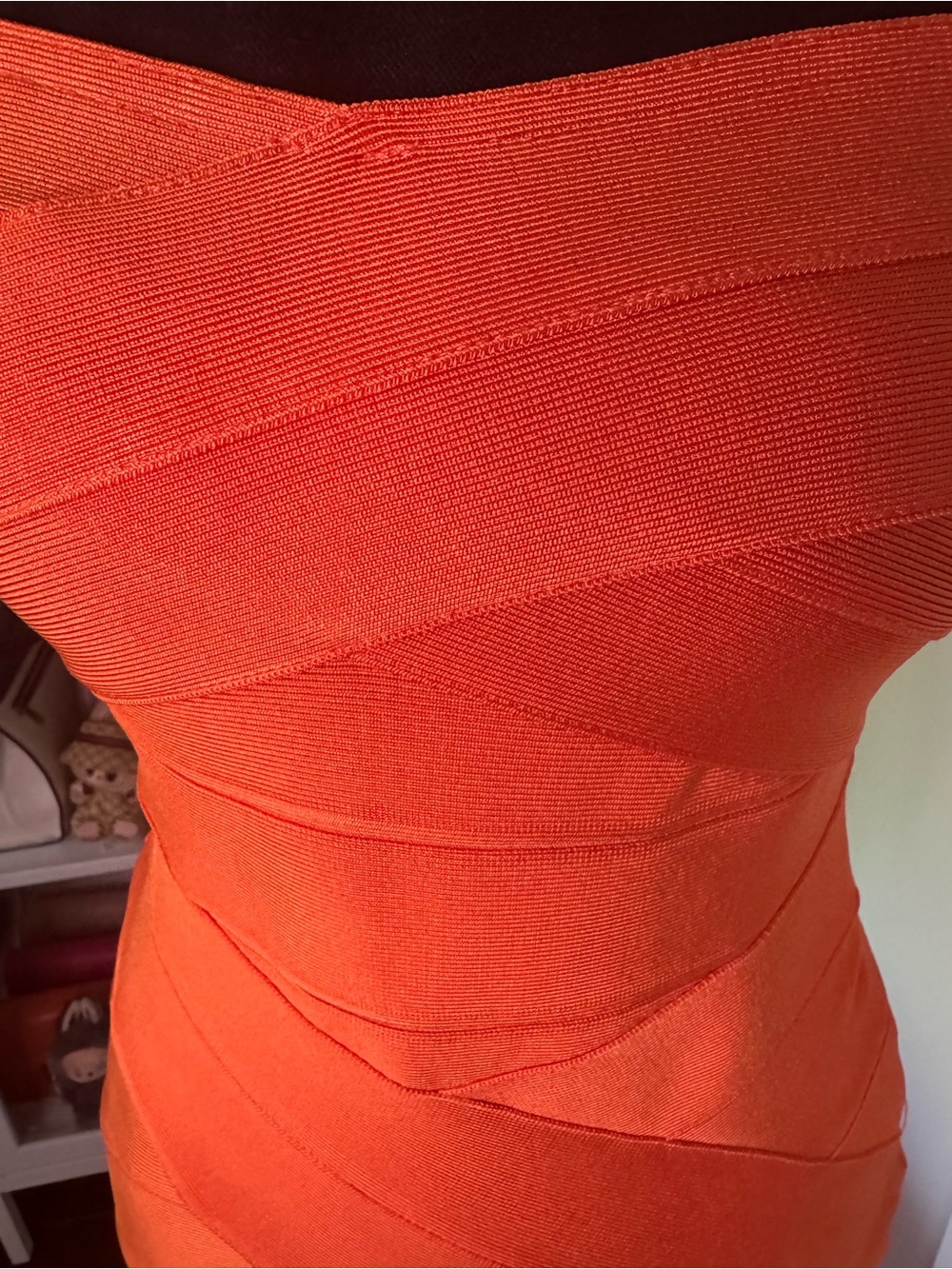 House of CB Formerly celeb boutique Strapless Bright Orange Bandage Dress - Picture 3 of 3